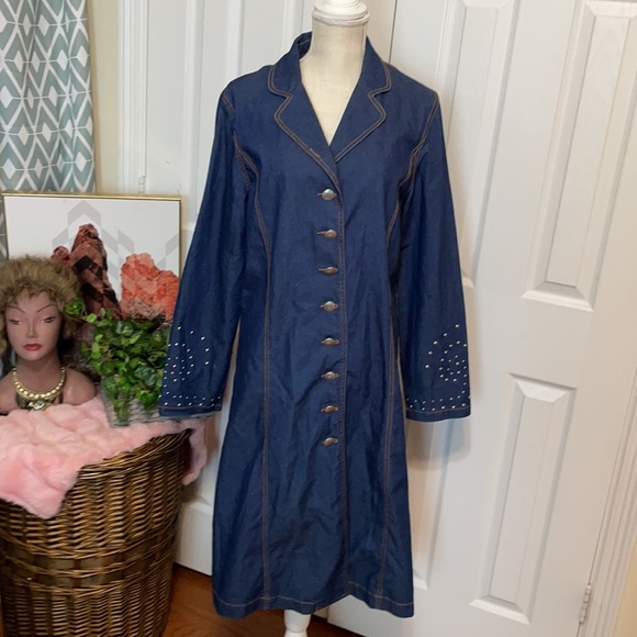 Long Denim Coat / Dark Wash / Silver Hardware/ Size 12/ Devine Denim NY - Picture 2 of 8